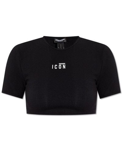 DSquared² Cropped T-shirt With Logo, - Black