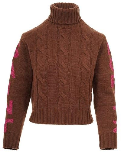 Mc2 Saint Barth Logo Intarsia-knit Turtleneck Sweater - Brown