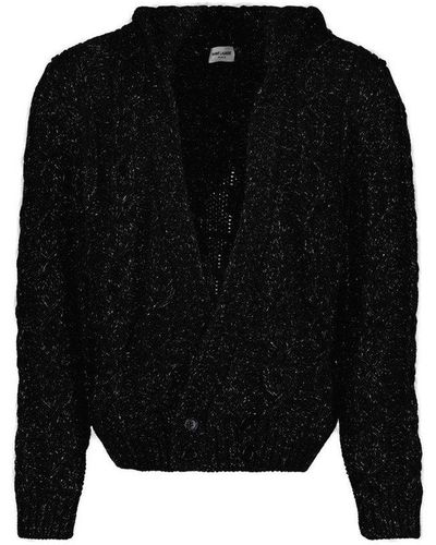 Saint Laurent Chunky-knit Straight Hem Hooded Cardigan - Black