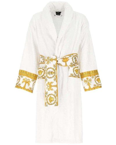 Versace Barocco Detail Bathrobe - White