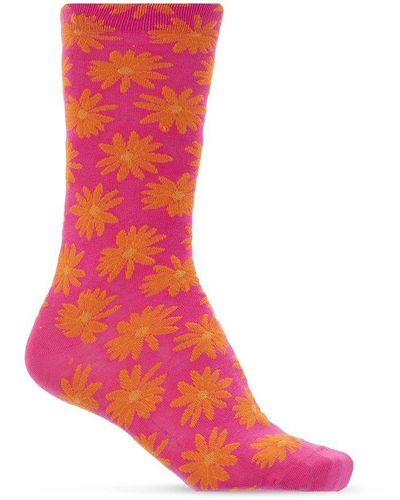 Jacquemus Les Chaussettes Allover Floral Intarsia Knit Socks - Pink