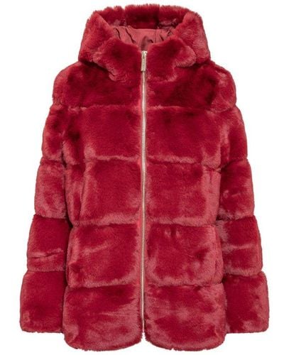 MICHAEL Michael Kors Quilted Faux Fur Hooded Coat - Red