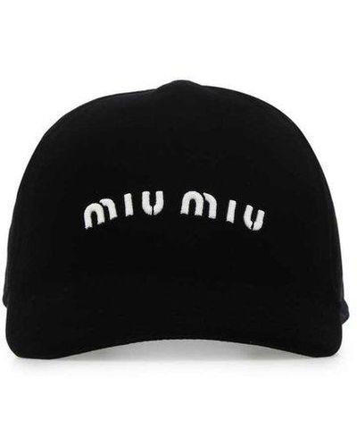 Miu Miu Brand-embroidered Velour Cap - Black