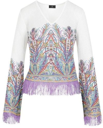 Etro Floral Intarsia-knit V-neck Jumper - White