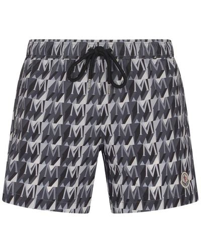 Moncler Monogram Printed Swim Shorts - Gray