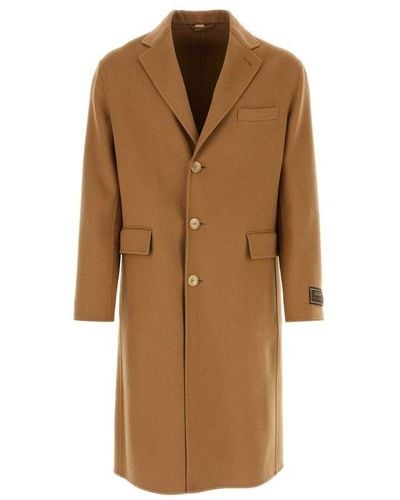 Gucci Web Detailed Felted Coat - Brown