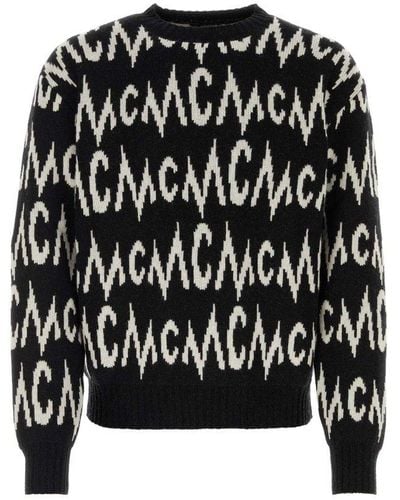 MCM Logo Intarsia-knitted Crewneck Sweater - Black