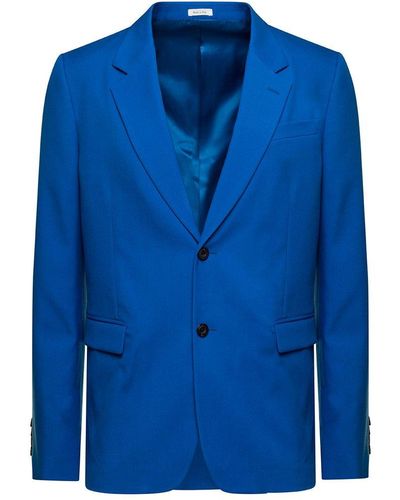 Alexander McQueen E Single-breasted Jacket With Contrasting Bottons In Wool - Blue