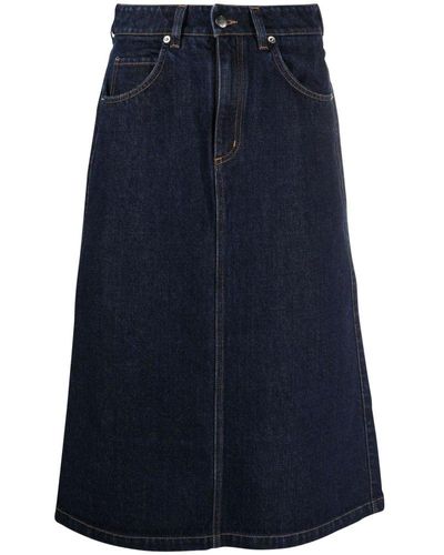 Societe Anonyme High Waist Midi Denim Skirt - Blue