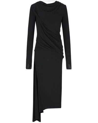 Givenchy Asymmetric Draped Midi Dress - Black