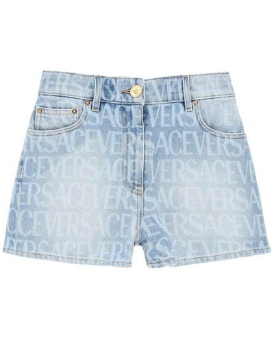 Versace Logo Denim Shorts - Blue
