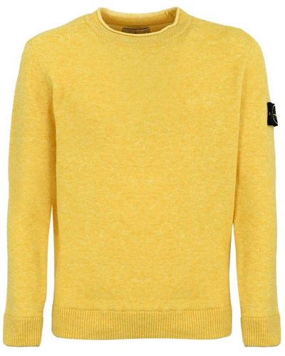 Stone Island Logo Patch Crewneck Knitted Sweater - Yellow