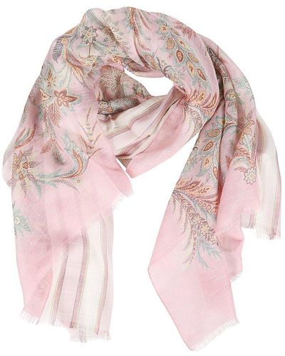 Etro Floral Pattern Frayed Edge Scarf - Pink