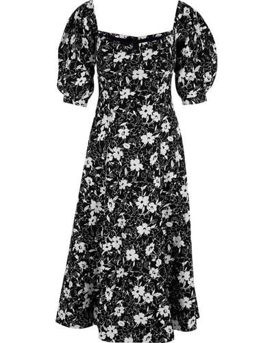 Polo Ralph Lauren Floral-printed Sweetheart Neck Midi Dress - Black