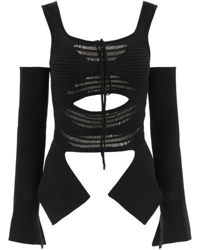 ANDREA ADAMO Cut-out Square-neck Knitted Top - Black