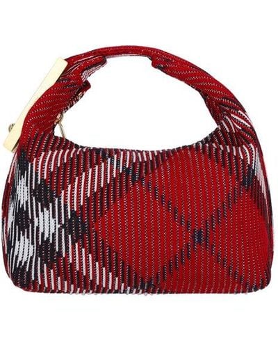 Burberry Checked Zipped Tote Bag - Red