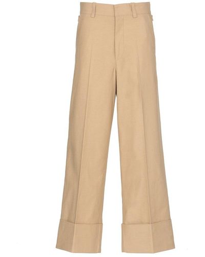Quira Button Detailed Wide Leg Trousers - Natural