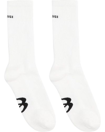 Balenciaga Logo Detailed Ribbed Socks - White