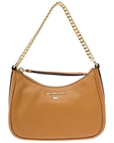 MICHAEL Michael Kors Houlder Bag With Chain Strap And Logo Detail In Hammered Leather - Brown