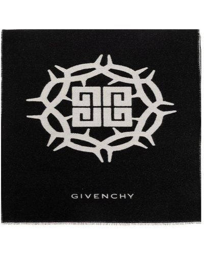 Givenchy Wool Scarf With Logo, - Black
