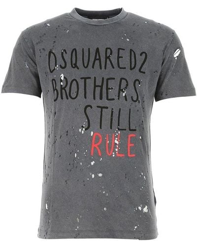 DSquared² Distressed Logo Print T-shirt - Grey