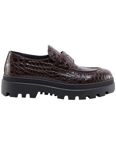 Car Shoe Round-toe Platform Loafers - Grey