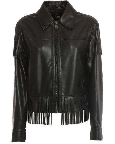 Karl Lagerfeld Fringed Zipped Jacket - Black