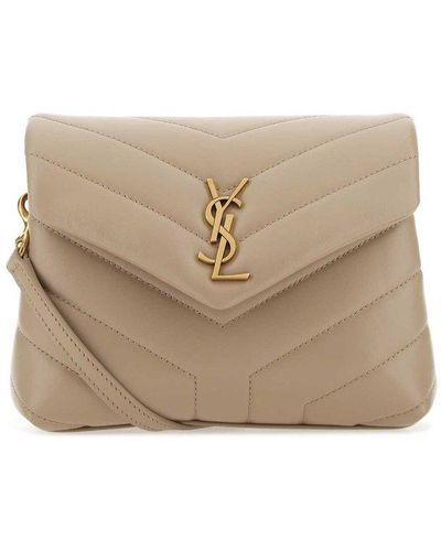 Saint Laurent Cappuccino Leather Toy Loulou Crossbody Bag - Natural
