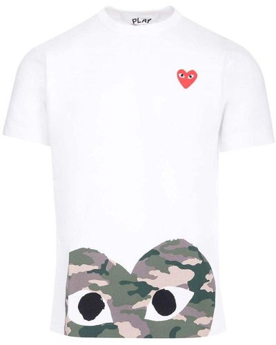 COMME DES GARÇONS PLAY Half Camouflage Red Heart T-shirt In White