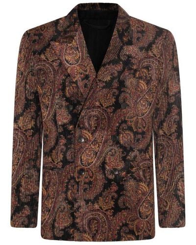 Etro Floral Printed Double Breasted Blazer - Brown