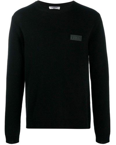 Valentino Logo Patch Long-sleeved Sweater - Black