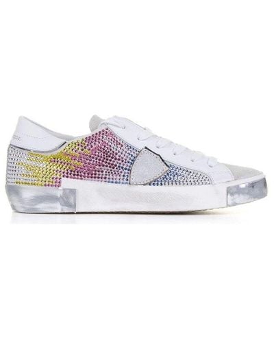 Philippe Model Prsx Embellished Lace-up Trainers - White