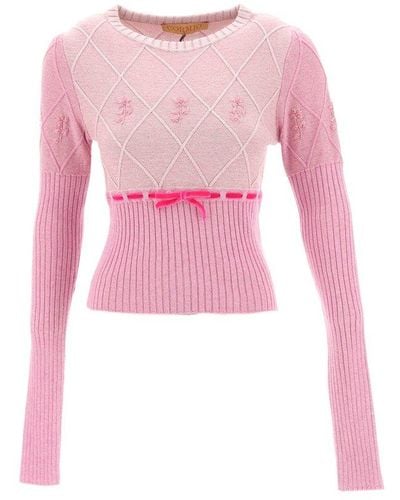 Cormio Floral Embroidered Knitted Sweater - Pink