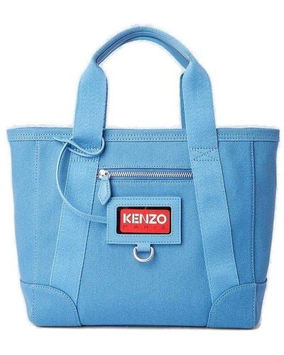 KENZO Logo Detailed Zipped Shoulder Bag - Blue