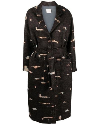 Alysi All-over Graphic Printed Single-breasted Coat - Black