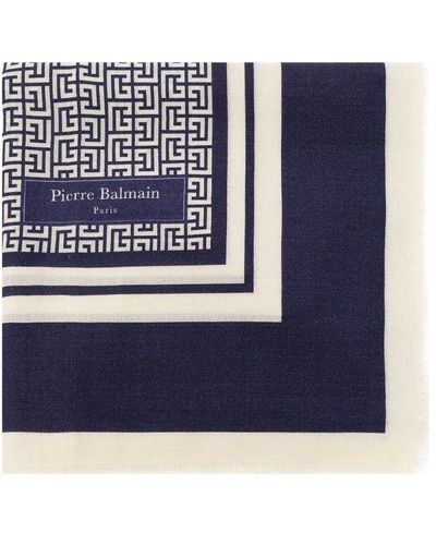 Balmain Monogrammed Wool Scarf - Blue