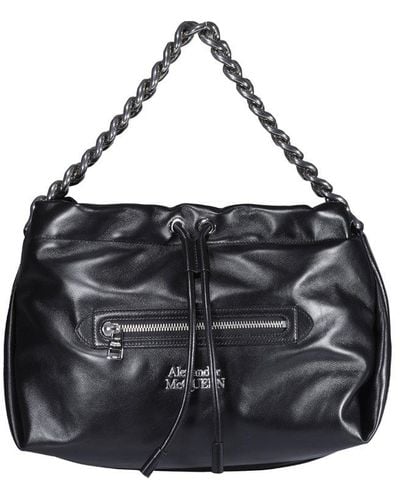 Alexander McQueen Logo Detailed Drawstring Shoulder Bag - Black