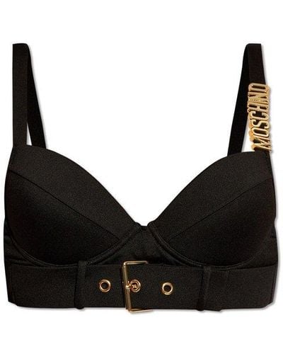 Moschino Logo Plaque Belted Underwired Bikini Top - Black