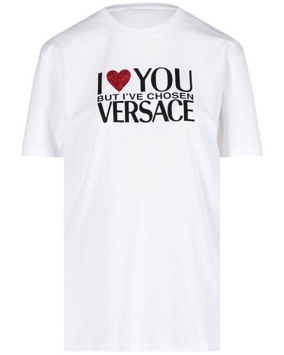 Versace Logo Printed Embellished T-shirt - White