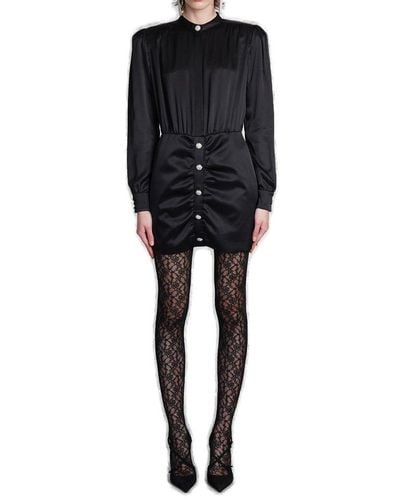 Alessandra Rich Ruched Detail Satin Dress - Black