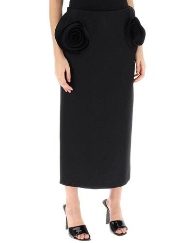 Valentino Rose Embellished Pencil Skirt - Black