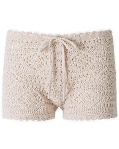 Saint Laurent Crochet Drawstring Shorts - Natural