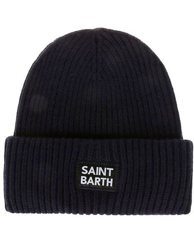 Mc2 Saint Barth Logo-patch Ribbed-knit Pull-on Beanie - Blue