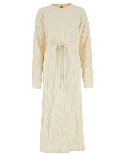 Baserange Long Sleeved Ribbed Midi Dress - White