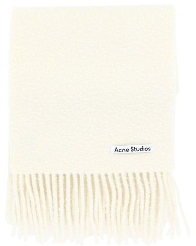 Acne Studios Logo Detailed Fringed Edge Scarf - Natural