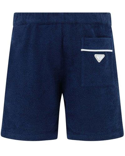 Prada Logo Plaque Mid-rise Shorts - Blue