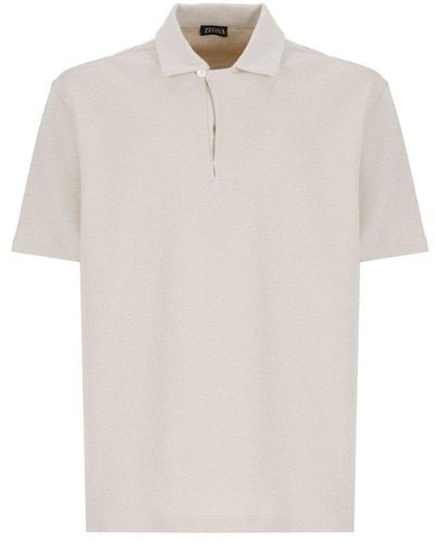 Zegna Button Detailed Short-sleeved Polo Shirt - White