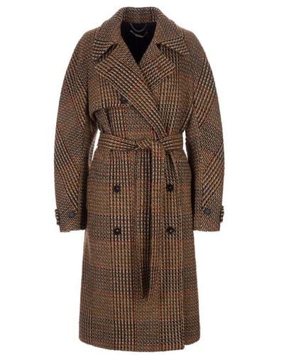 Stella McCartney Tweed Belted Long Coat - Brown