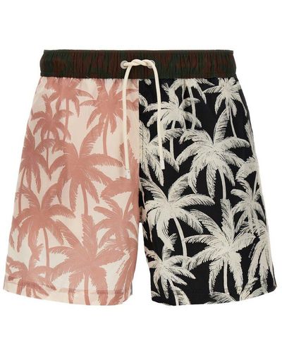 Palm Angels Palms Patchwork Drawstring Swim Shorts - Multicolour