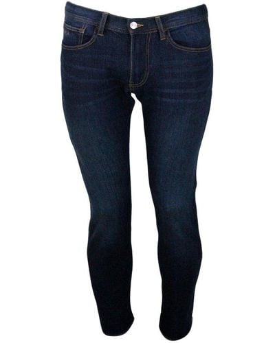 Armani Exchange Skinny 5-pocket Stretch Denim Pants With Zip Closure And Small Logo - Blue